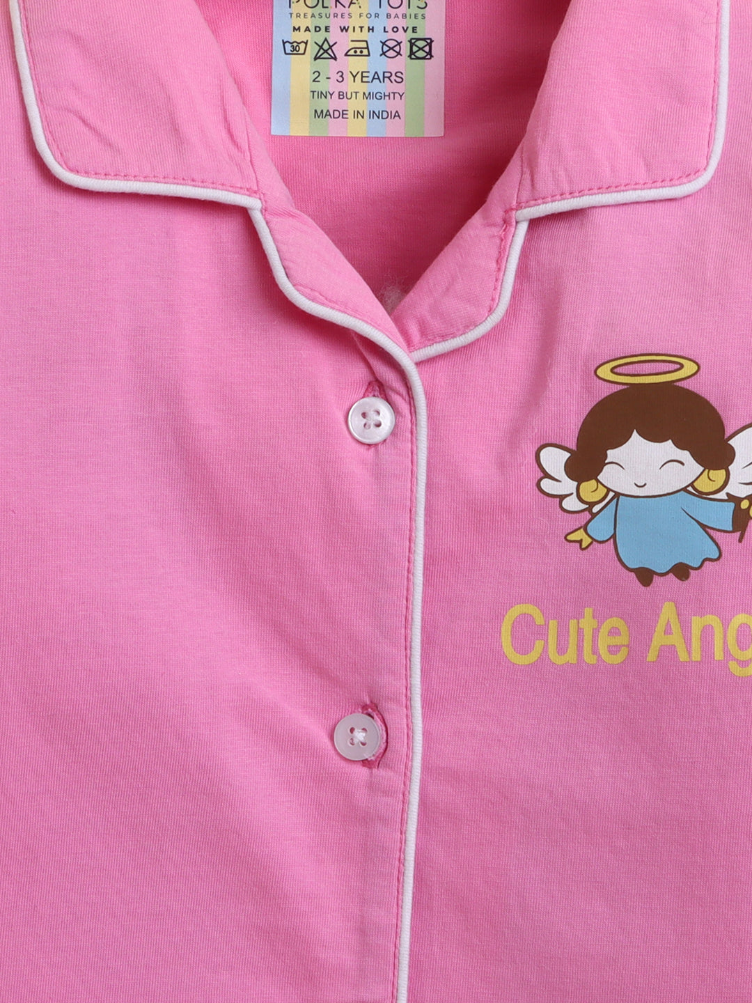 Polka Tots Full sleeve Cute Angel Print Night suit - Pink