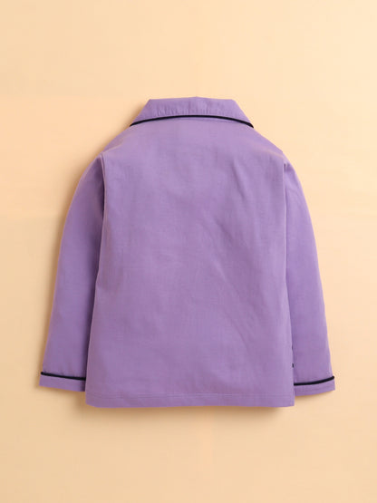 Polka Tots Full sleeve Fish print Night suit - Lavender