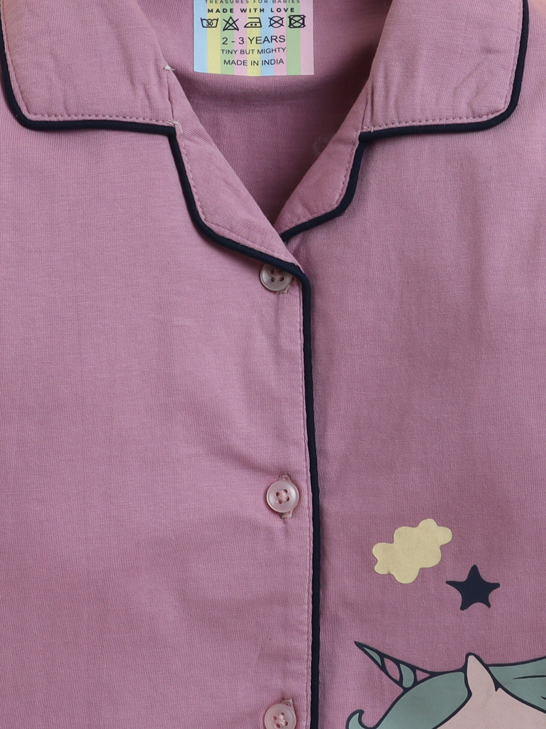 Polka Tots Full sleeve Unicorn Print Night suit - Lavender