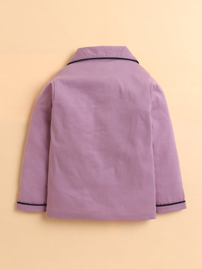 Polka Tots Full sleeve Unicorn Print Night suit - Lavender