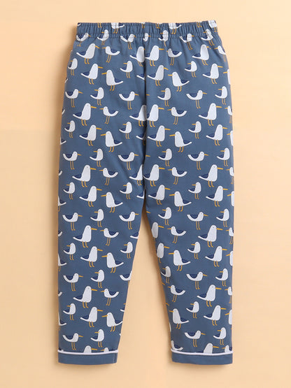 Polka Tots Full sleeve Captain Gull Print Night suit - Grey