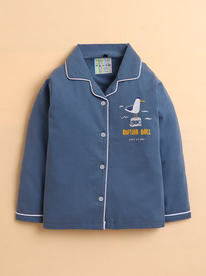 Polka Tots Full sleeve Captain Gull Print Night suit - Grey