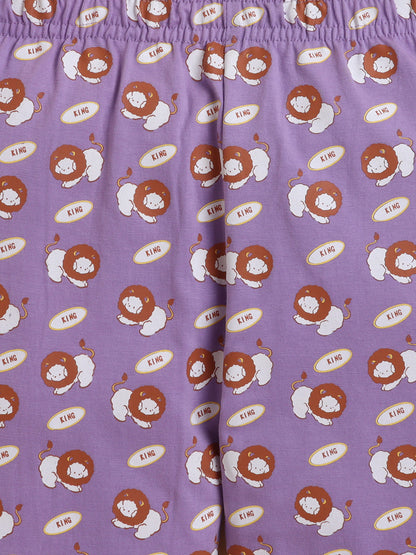 Polka Tots Full sleeve Lion King Night suit - Lavender