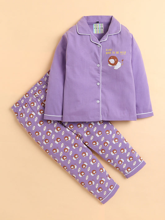 Polka Tots Full sleeve Lion King Night suit - Lavender