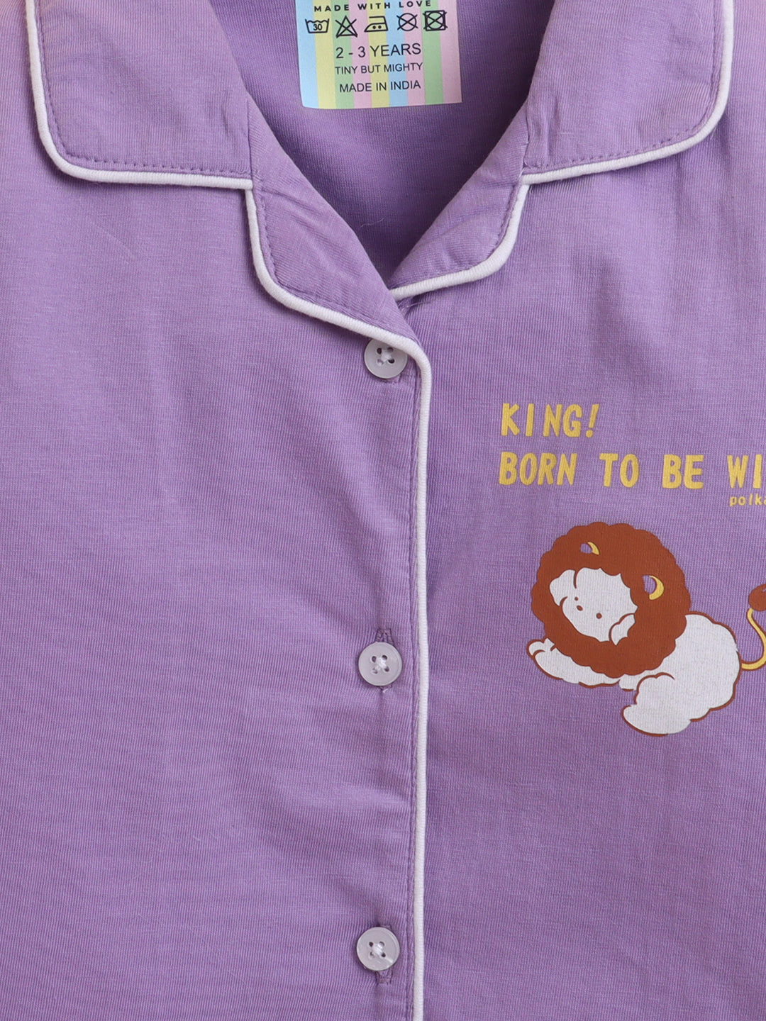 Polka Tots Full sleeve Lion King Night suit - Lavender