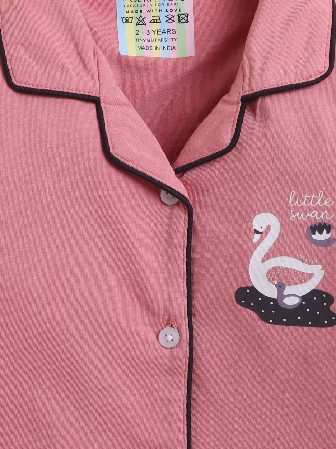 Polka Tots Full sleeve Little Swan Print Night suit - Peach