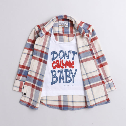 Polka Tots Don't Call me Baby Print Tshirt shirt - Red and Cream