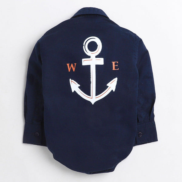 Polka Tots Full Sleeve cargo back anchor print Onesie  - Navy blue