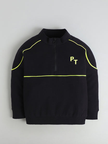 Polka Tots Full Sleeve Neon Piping “Cool Kids Club” Sweatshirt & Co-ord Jogger Set – Black