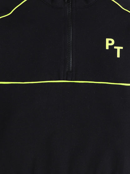 Polka Tots Full Sleeve Neon Piping “Cool Kids Club” Sweatshirt & Co-ord Jogger Set – Black