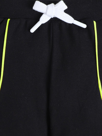 Polka Tots Full Sleeve Neon Piping “Cool Kids Club” Sweatshirt & Co-ord Jogger Set – Black