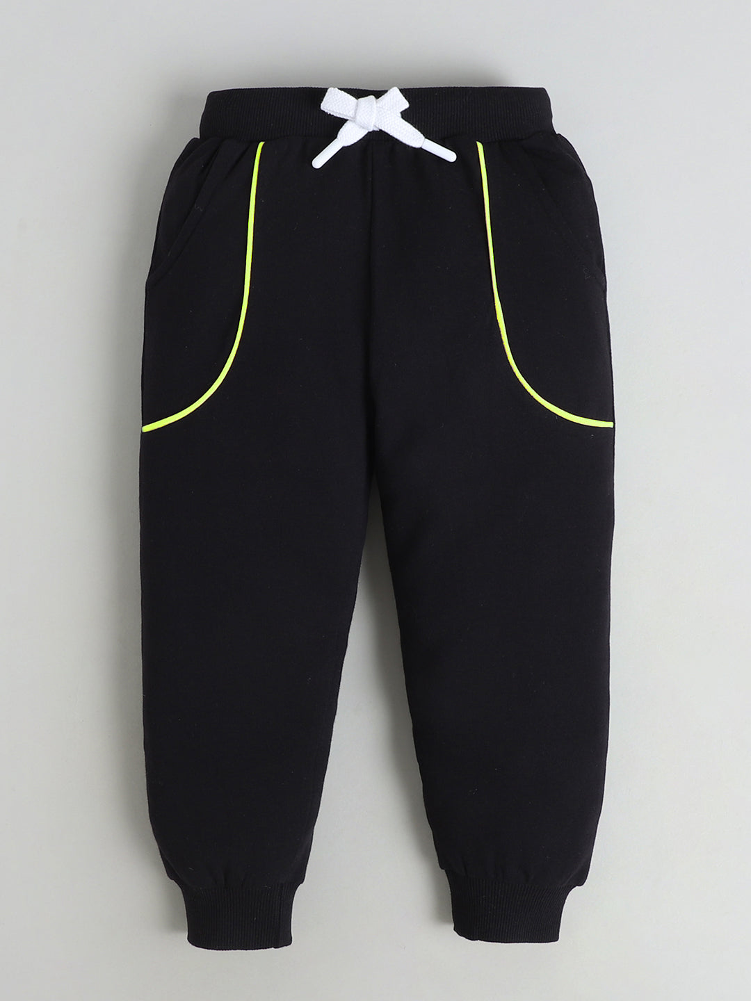 Polka Tots Full Sleeve Neon Piping “Cool Kids Club” Sweatshirt & Co-ord Jogger Set – Black