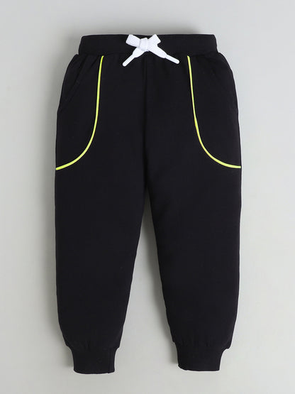 Polka Tots Full Sleeve Neon Piping “Cool Kids Club” Sweatshirt & Co-ord Jogger Set – Black