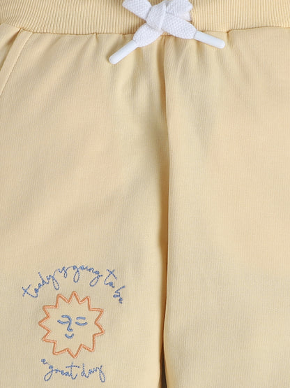 Polka Tots Full Sleeve Sunshine & Rainbow Embroidered Sweatshirt & Co-ord Jogger Set – Cream