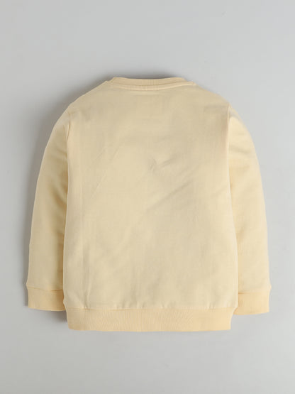 Polka Tots Full Sleeve Sunshine & Rainbow Embroidered Sweatshirt & Co-ord Jogger Set – Cream