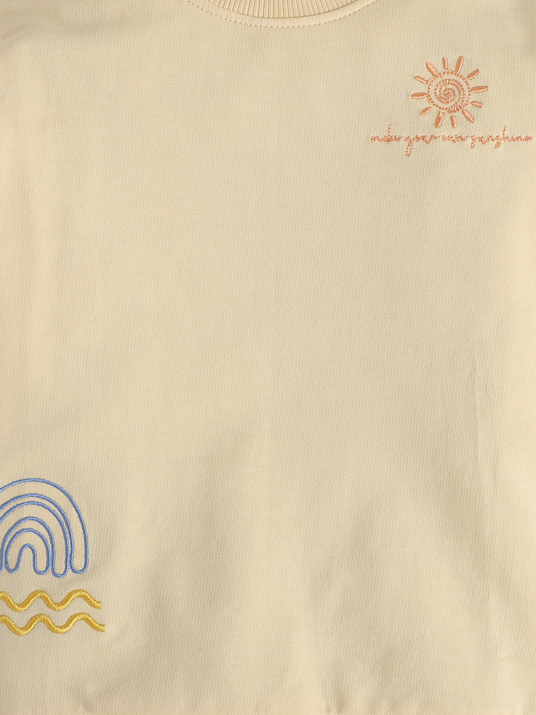 Polka Tots Full Sleeve Sunshine & Rainbow Embroidered Sweatshirt & Co-ord Jogger Set – Cream