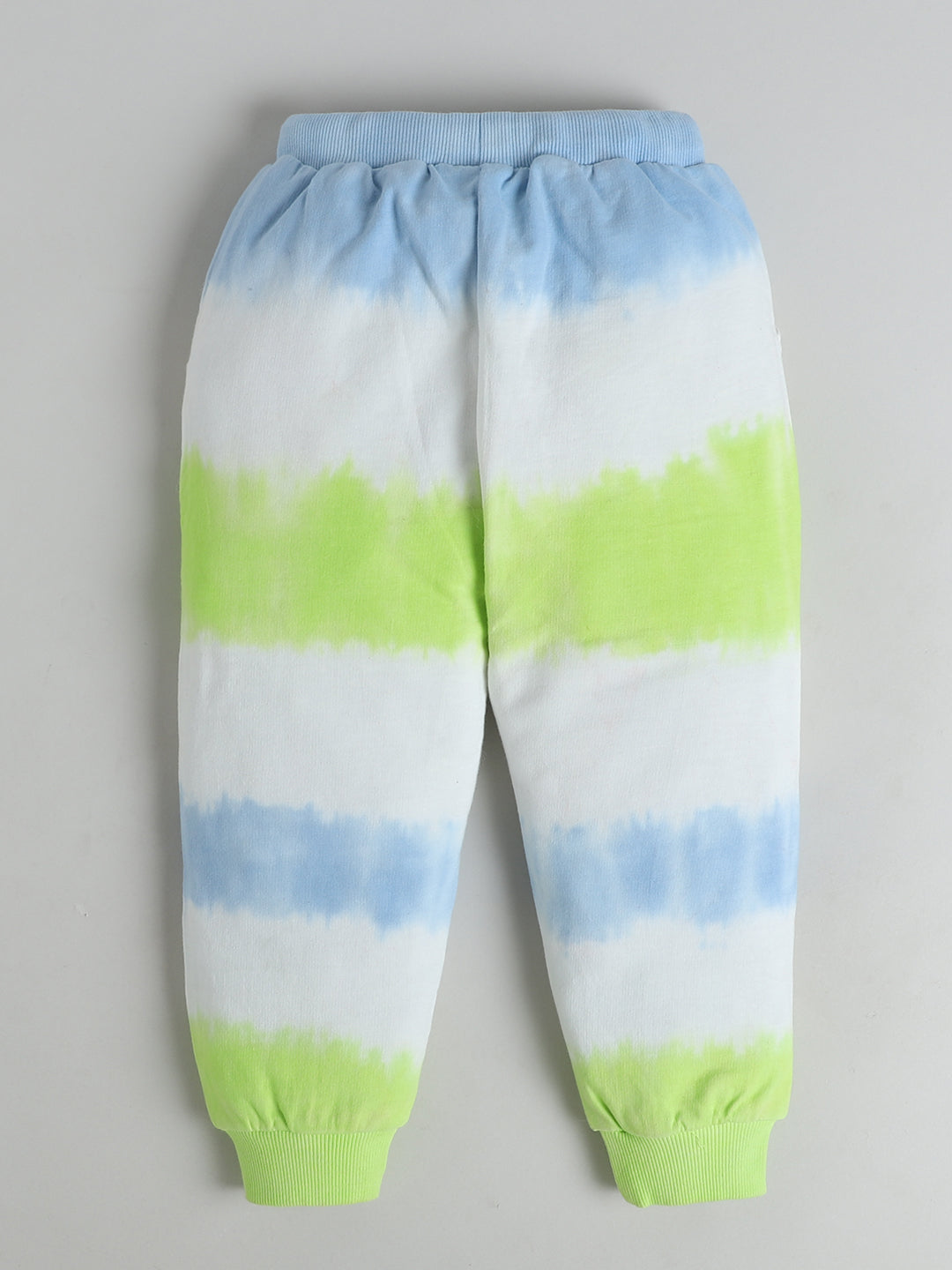 Polka Tots Full sleeve Tie-Dye Smiley Sweatshirt & Co-ord Jogger Set - Green & Blue