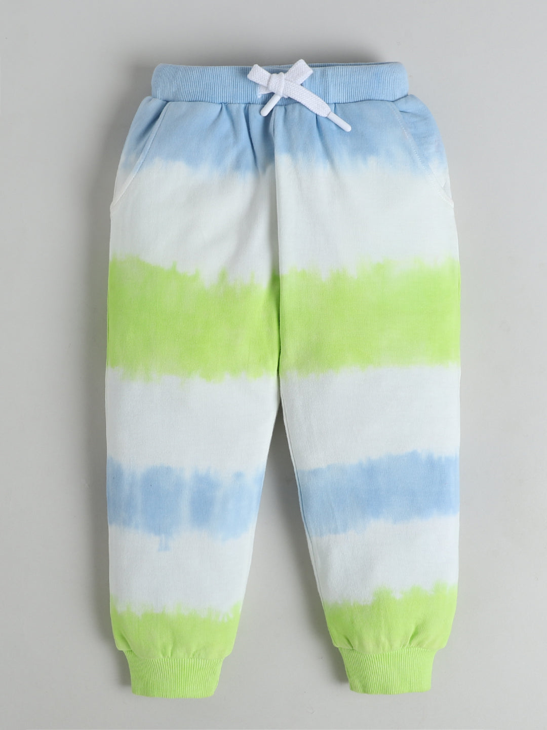 Polka Tots Full sleeve Tie-Dye Smiley Sweatshirt & Co-ord Jogger Set - Green & Blue