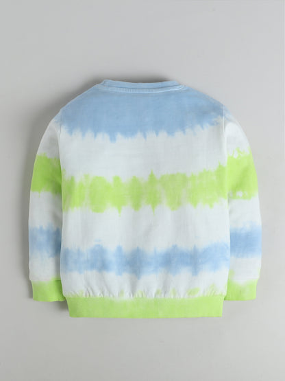 Polka Tots Full sleeve Tie-Dye Smiley Sweatshirt & Co-ord Jogger Set - Green & Blue