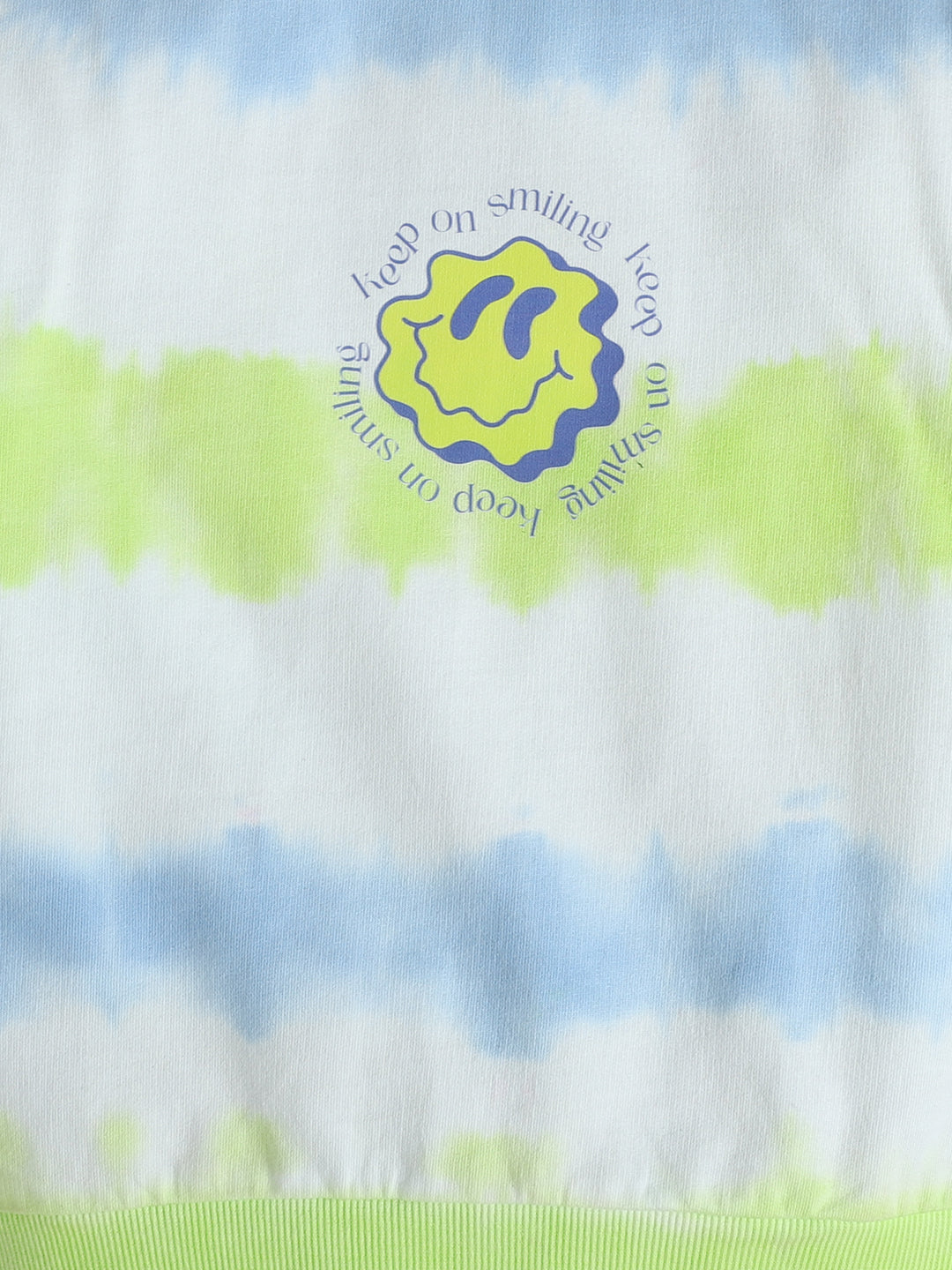 Polka Tots Full sleeve Tie-Dye Smiley Sweatshirt & Co-ord Jogger Set - Green & Blue