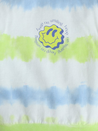Polka Tots Full sleeve Tie-Dye Smiley Sweatshirt & Co-ord Jogger Set - Green & Blue