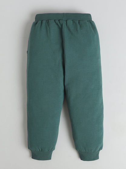 Polka Tots Full sleeve Colorblock Sweatshirt & Co-ord Jogger Set - Green