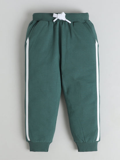 Polka Tots Full sleeve Colorblock Sweatshirt & Co-ord Jogger Set - Green