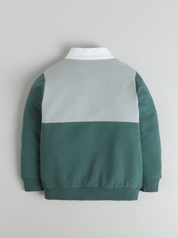 Polka Tots Full sleeve Colorblock Co-ord Jogger Set - Green