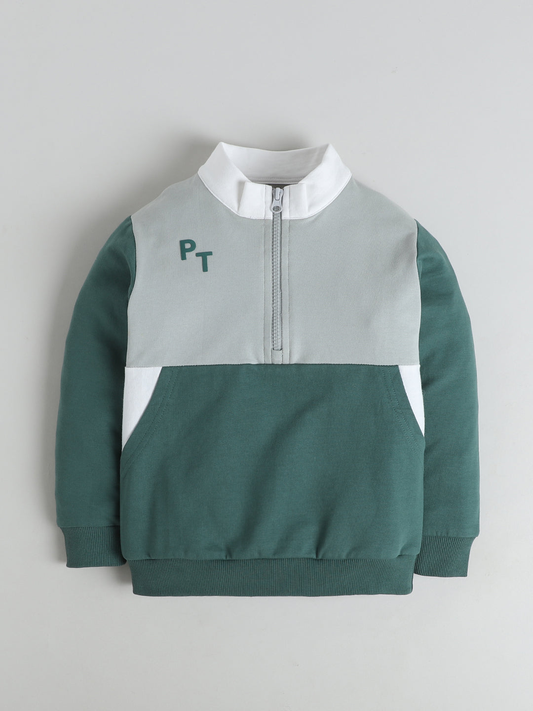 Polka Tots Full sleeve Colorblock Sweatshirt & Co-ord Jogger Set - Green