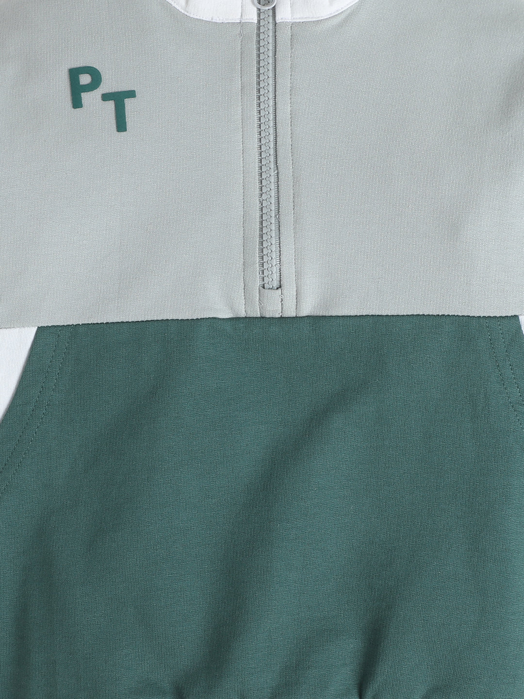 Polka Tots Full sleeve Colorblock Sweatshirt & Co-ord Jogger Set - Green