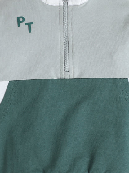 Polka Tots Full sleeve Colorblock Sweatshirt & Co-ord Jogger Set - Green