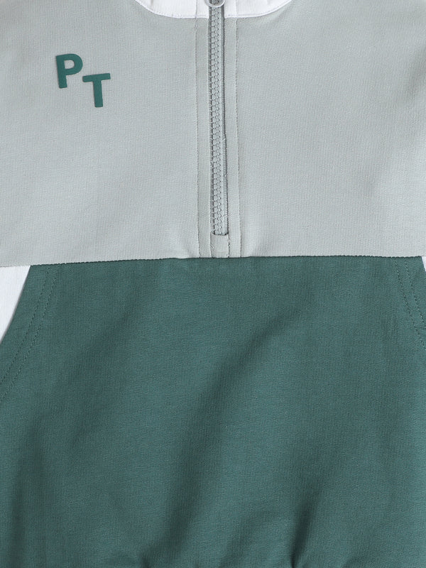 Polka Tots Full sleeve Colorblock Co-ord Jogger Set - Green