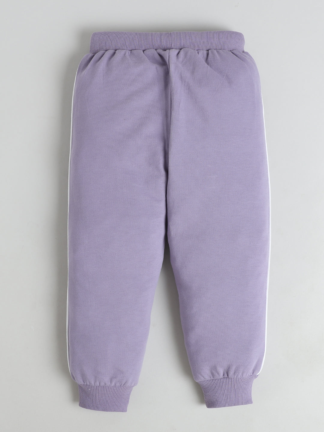 Polka Tots Full sleeve Striped Graphic Sweatshirt & Co-ord Jogger Set - Lilac & White