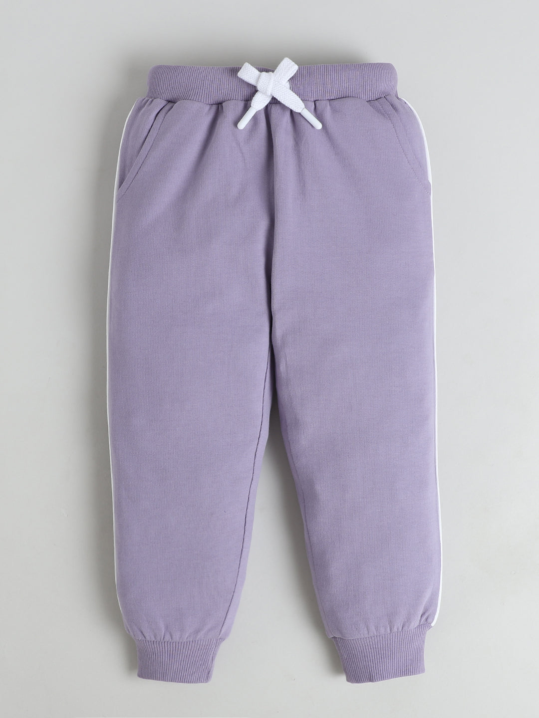 Polka Tots Full sleeve Striped Graphic Sweatshirt & Co-ord Jogger Set - Lilac & White