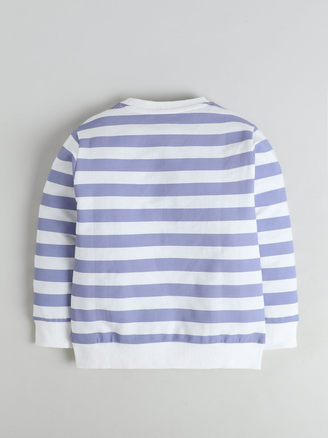 Polka Tots Full sleeve Striped Graphic Sweatshirt & Co-ord Jogger Set - Lilac & White