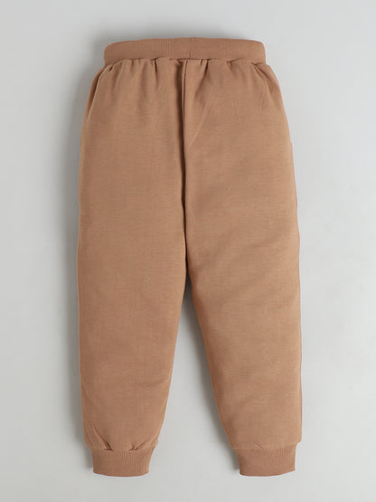 Polka Tots Full sleeve Embroidered Dog Sweatshirt & Co-ord Jogger Set - Navy & Tan