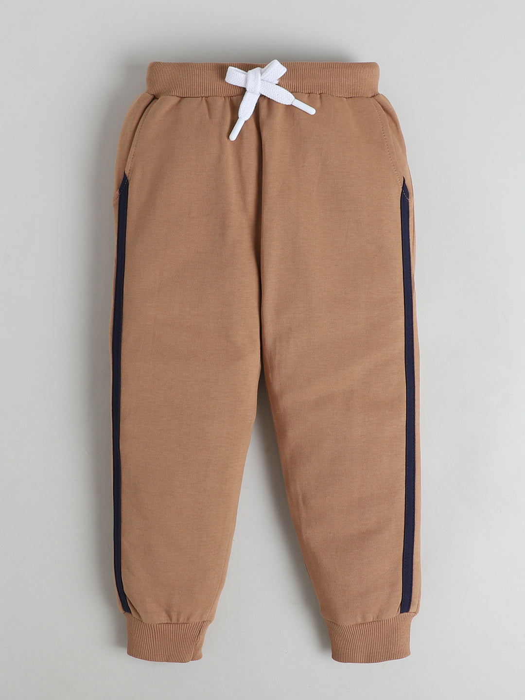 Polka Tots Full sleeve Embroidered Dog Sweatshirt & Co-ord Jogger Set - Navy & Tan