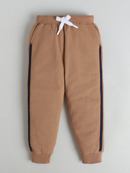 Polka Tots Full sleeve Embroidered Dog Sweatshirt & Co-ord Jogger Set - Navy & Tan