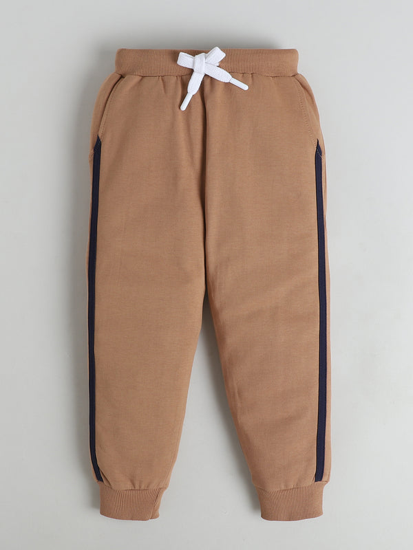 Polka Tots Full sleeve Embroidered Dog Co-ord Jogger Set - Navy & Tan
