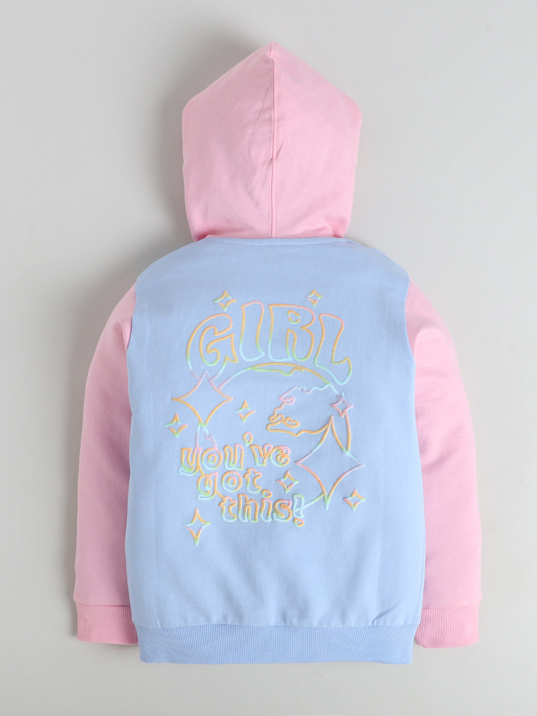 Polka Tots Full sleeve 'You've Got This' Hooded Sweatshirt & Co-ord Jogger Set - Pink & Blue