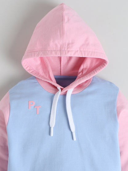 Polka Tots Full sleeve 'You've Got This' Hooded Sweatshirt & Co-ord Jogger Set - Pink & Blue