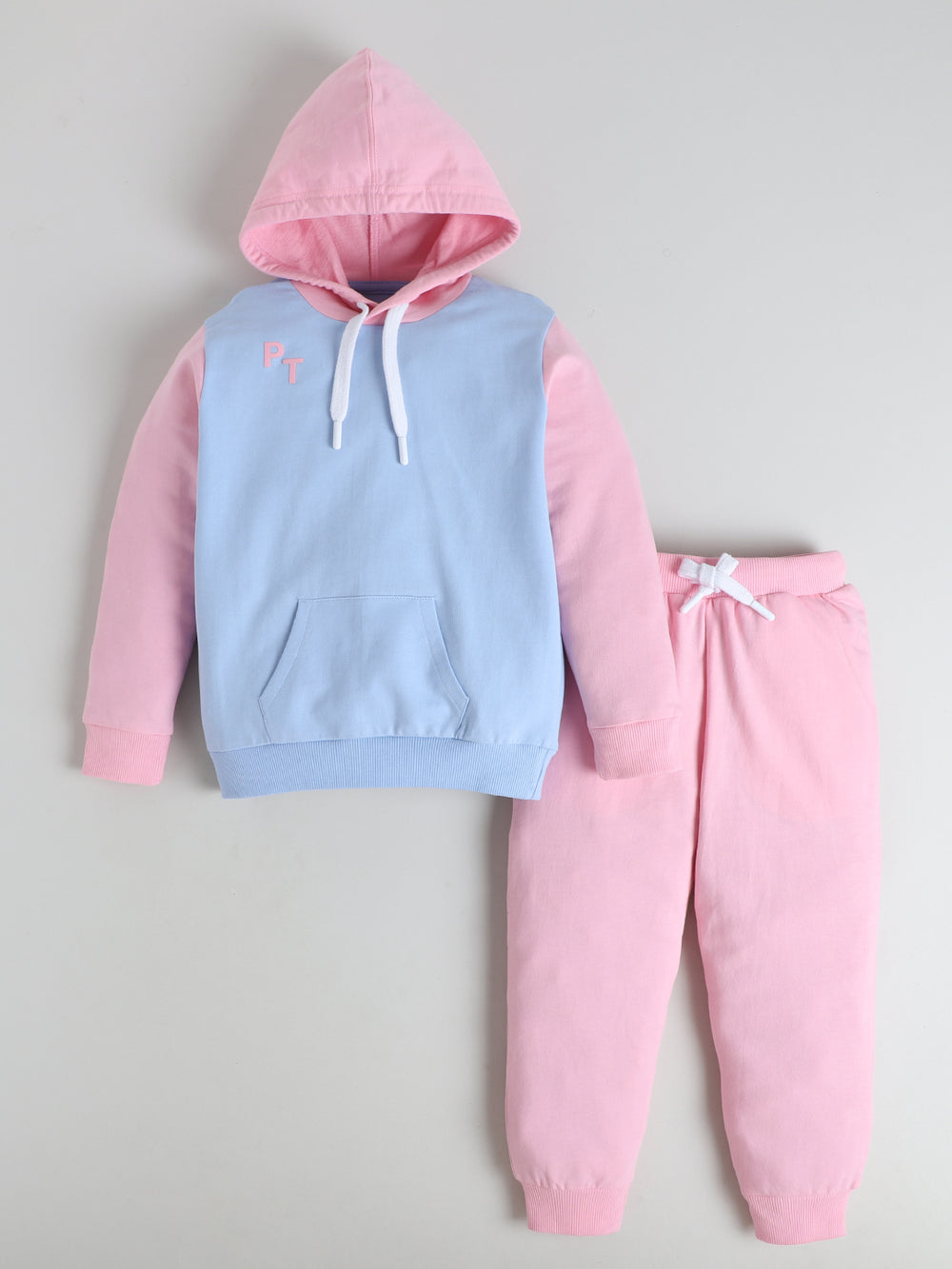 Polka Tots Full sleeve 'You've Got This' Hooded Co-ord Jogger Set - Pink & Blue