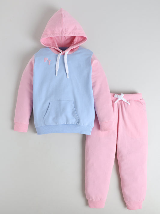 Polka Tots Full sleeve 'You've Got This' Hooded Sweatshirt & Co-ord Jogger Set - Pink & Blue