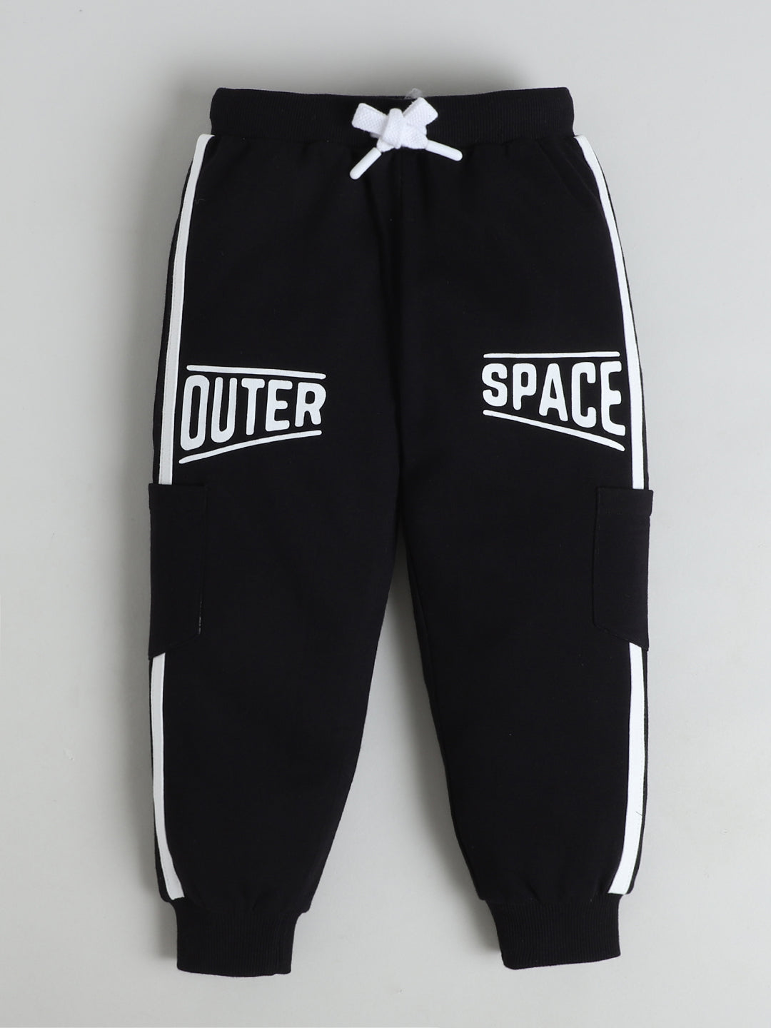 Polka Tots Full sleeve Space Graphic Hooded Sweatshirt & Co-ord Jogger Set - Black & White