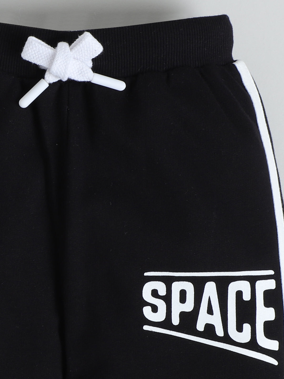 Polka Tots Full sleeve Space Graphic Hooded Sweatshirt & Co-ord Jogger Set - Black & White