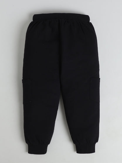 Polka Tots Full sleeve Space Graphic Hooded Sweatshirt & Co-ord Jogger Set - Black & White