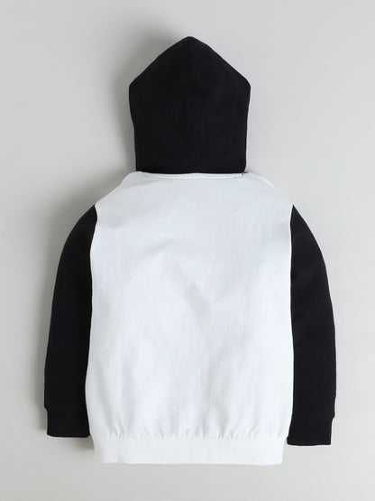 Polka Tots Full sleeve Space Graphic Hooded Sweatshirt & Co-ord Jogger Set - Black & White