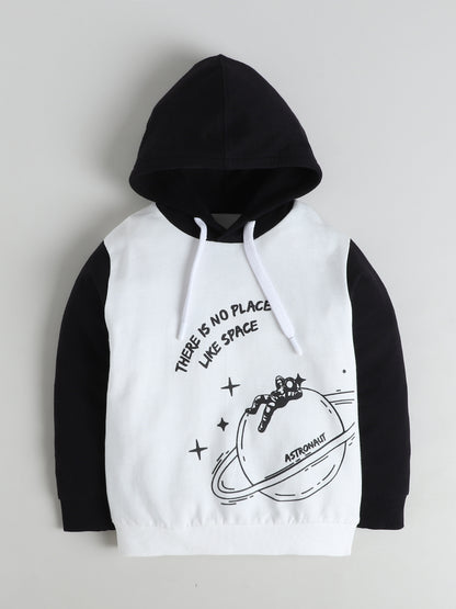 Polka Tots Full sleeve Space Graphic Hooded Sweatshirt & Co-ord Jogger Set - Black & White