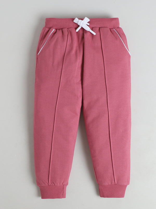 Polka Tots Full Sleeve Hooded Zip-Up Co-ord Jogger Set - Mauve