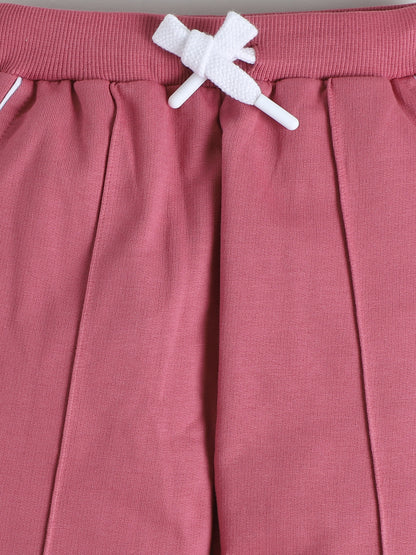 Polka Tots Full Sleeve Hooded Zip-Up Sweatshirt with Pockets & Co-ord Jogger Set - Mauve